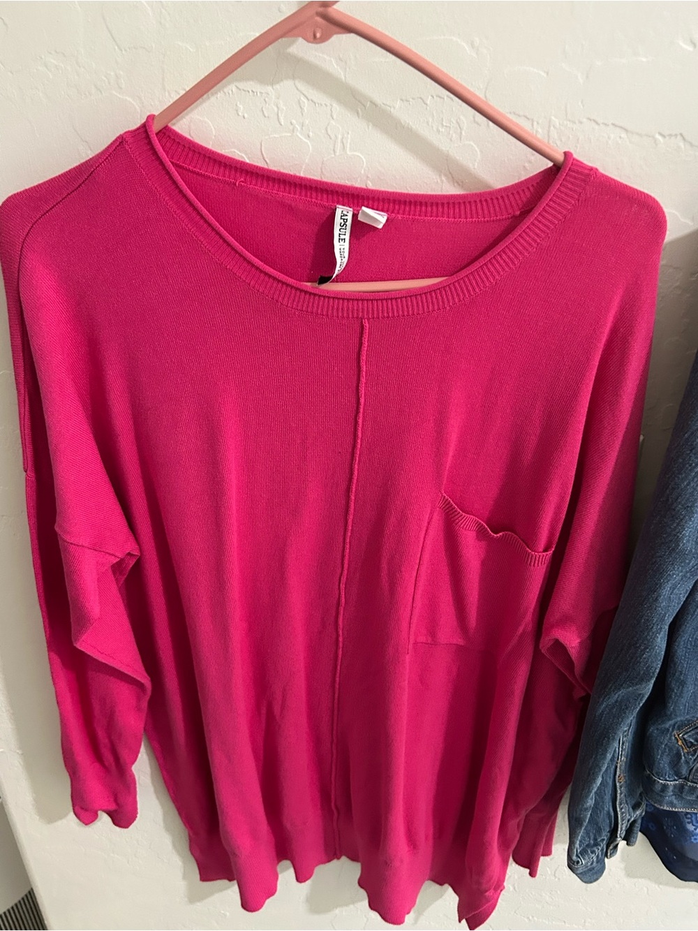 Capsule  Scoop Neck Pocket Sweater in Bright Pink